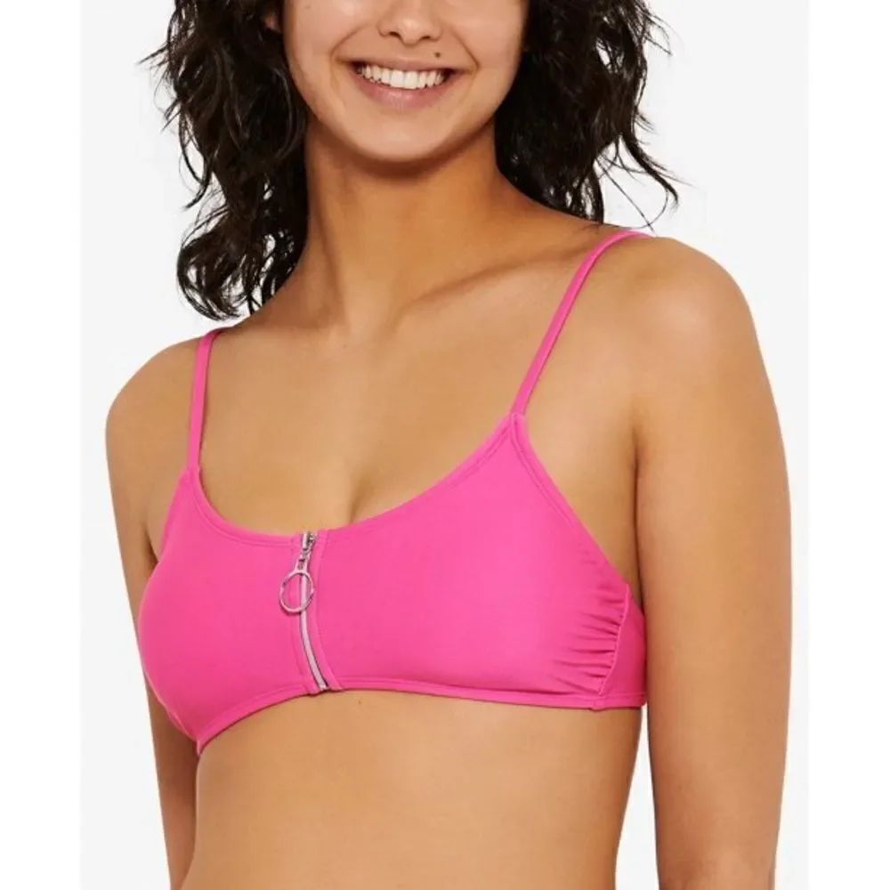 Hula Honey Solid Zipper Bralette Bikini Top Swim Pink Medium NWT